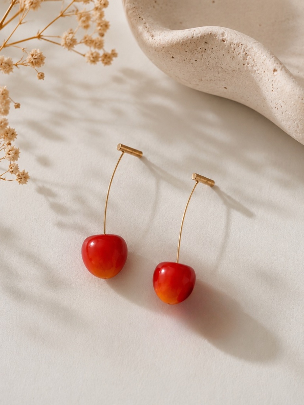 NEW Cherry Drop Earrings | Gold Tone Fruit Dangle Earrings Anthropologie Style